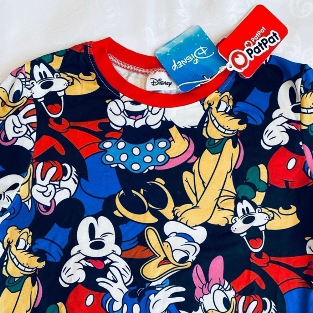 Disney Mickey and Friends Boy Character All-over Graffiti Print T-shirt Size 6-7 - Picture 2 of 5